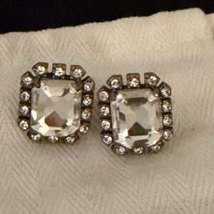 J. Crew Silver and Crystal Square Earrings